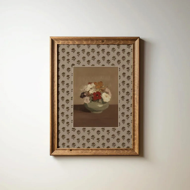 Blockprint Botanical Wall Art Print, Cottagecore Preppy Autumn Floral Decor Poster Decor, Unframe... | Walmart (US)