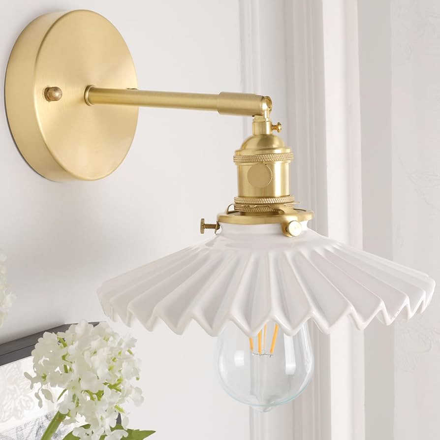 Shenmoyl Vintage Modern 1 Light Wall Sconces with White Pleated Ceramic Lampshade 180 Degree Adju... | Amazon (US)