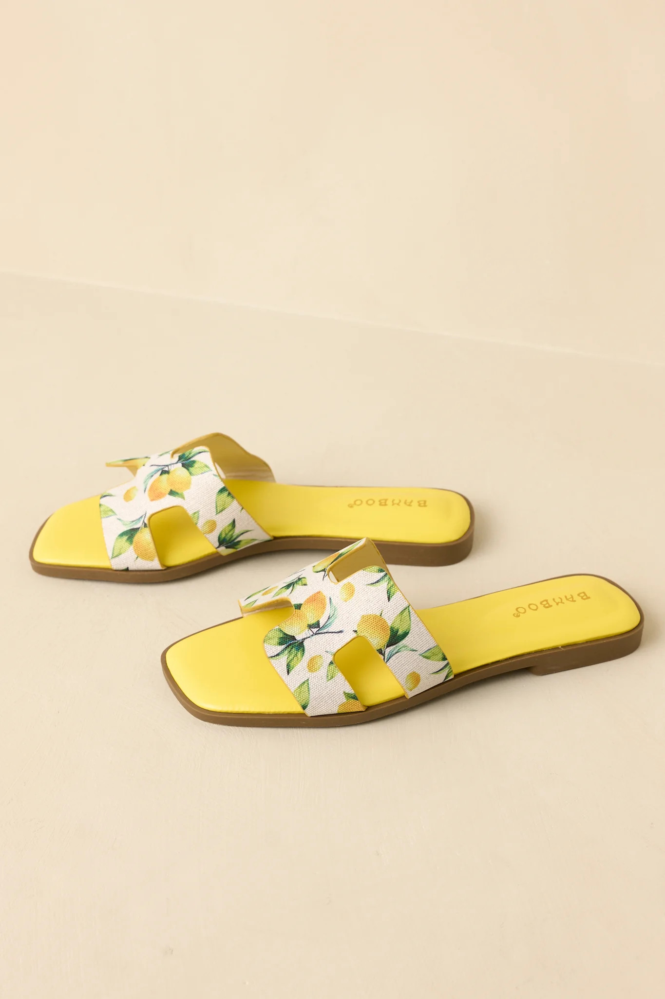 Picked Fresh for You Yellow Multi Lemon Print Slide Sandals | Red Dress