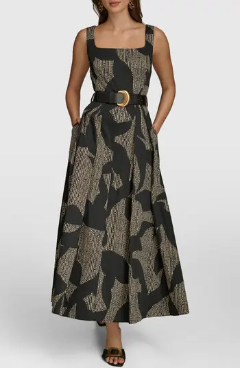 Sleeveless Floral Stretch Cotton Midi Dress with Pockets | Nordstrom