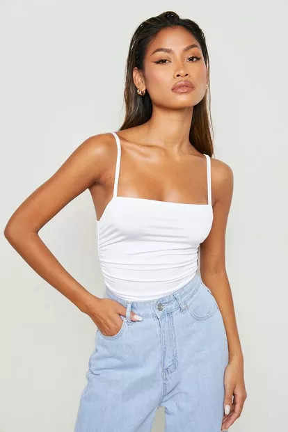 Ruched Detail Strappy Square Neck Bodysuit | Boohoo.com (US & CA)