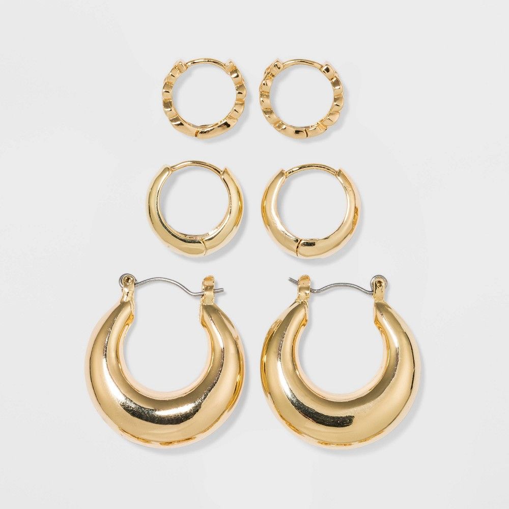 Shiny Gold Trio Hoop Earring Set 3pc - Wild Fable Gold | Target
