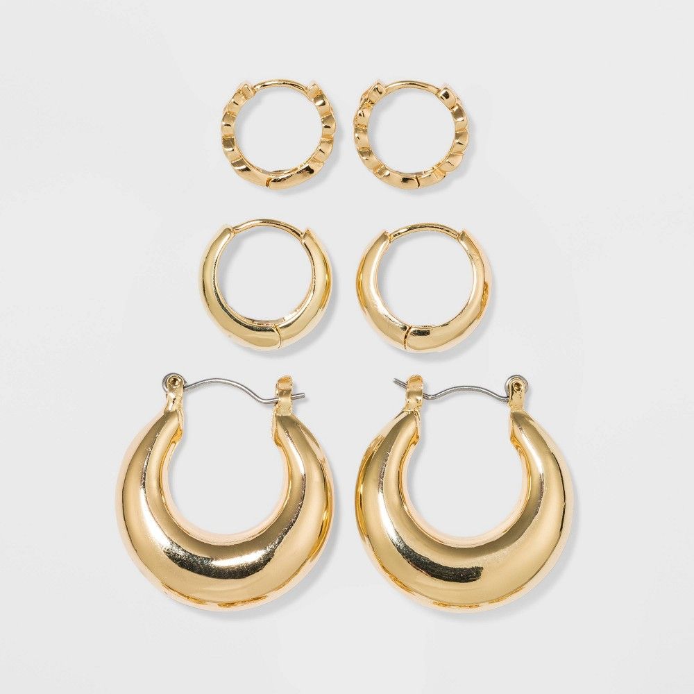 Shiny Trio Hoop Earring Set 3pc - Wild Fable™ | Target