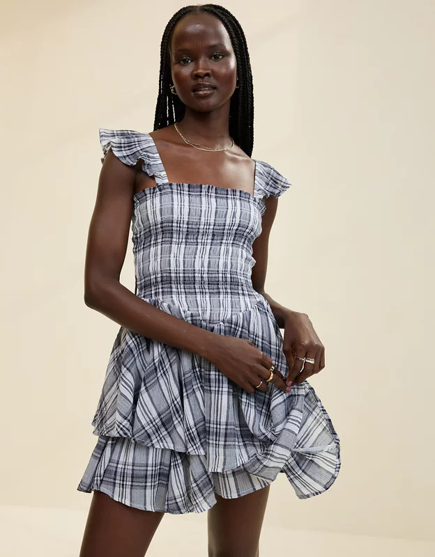 Aerie Plaid Handkerchief Mini Dress | American Eagle Outfitters (US & CA)