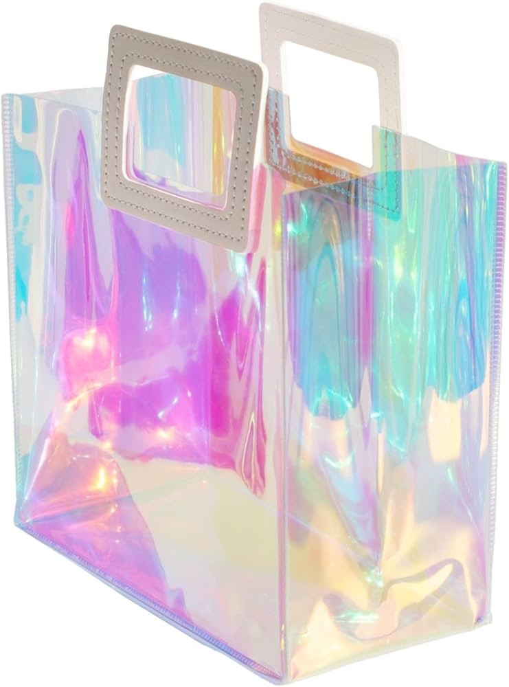 Holographic Small Gift Bag 8.3x8x4'' Clear Reusable Birthday Gift Bag with Handle for Women Girls... | Amazon (US)