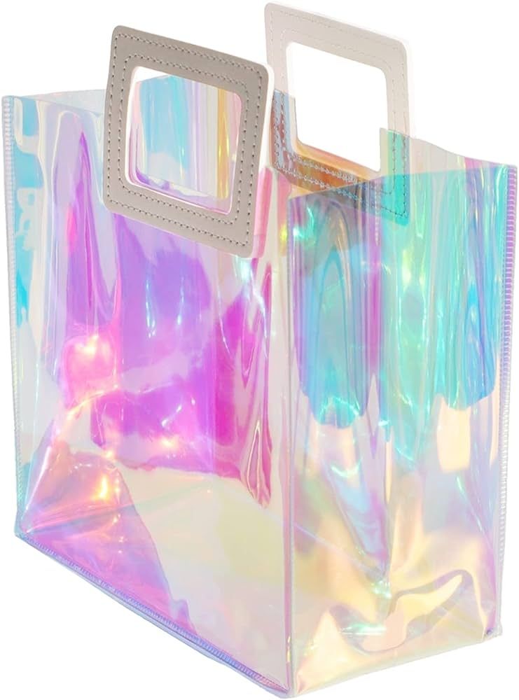 Holographic Small Gift Bag 8.3x8x4'' Clear Reusable Birthday Gift Bag for Women Girls Iridescent ... | Amazon (US)