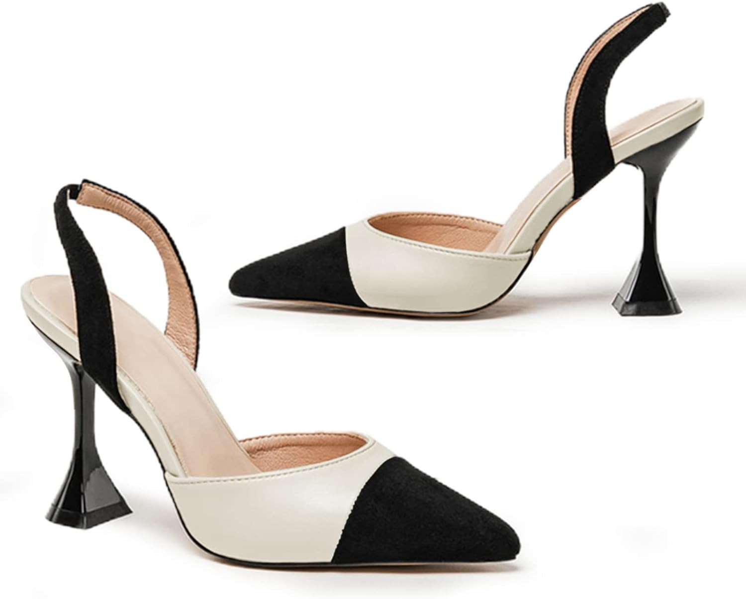 Coutgo Women's Slingback Pumps Pointed Toe Slip On Stiletto Heels Patchwork Dress Party Shoes | Amazon (US)