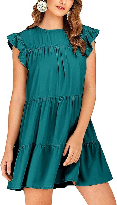 Remidoo Womens Babydoll Tiered Mini Dress Round Neck Short Sleeve Ruffle Pleated Swing... | Amazon (US)