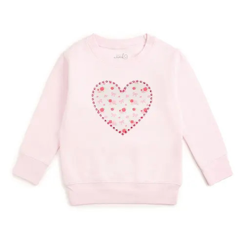 Sweet Wink Dainty Rose Pearl Heart Patch Sweatshirt in Ballet Pink at Nordstrom, Size 4T | Nordstrom