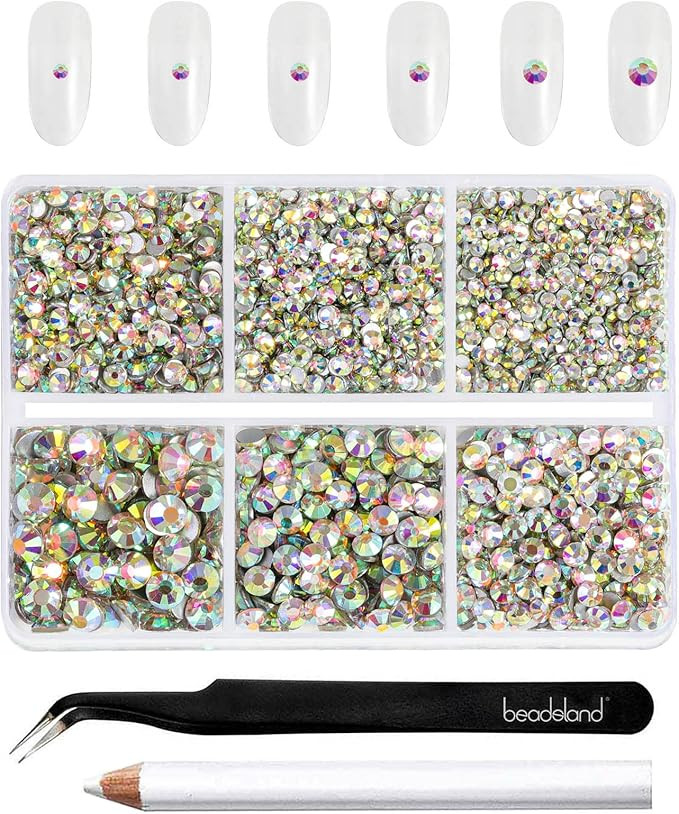 Beadsland 4300pcs Flatback Rhinestones,AB Crystal Rhinestone Nail Gems Round Crystal Rhinestones ... | Amazon (US)
