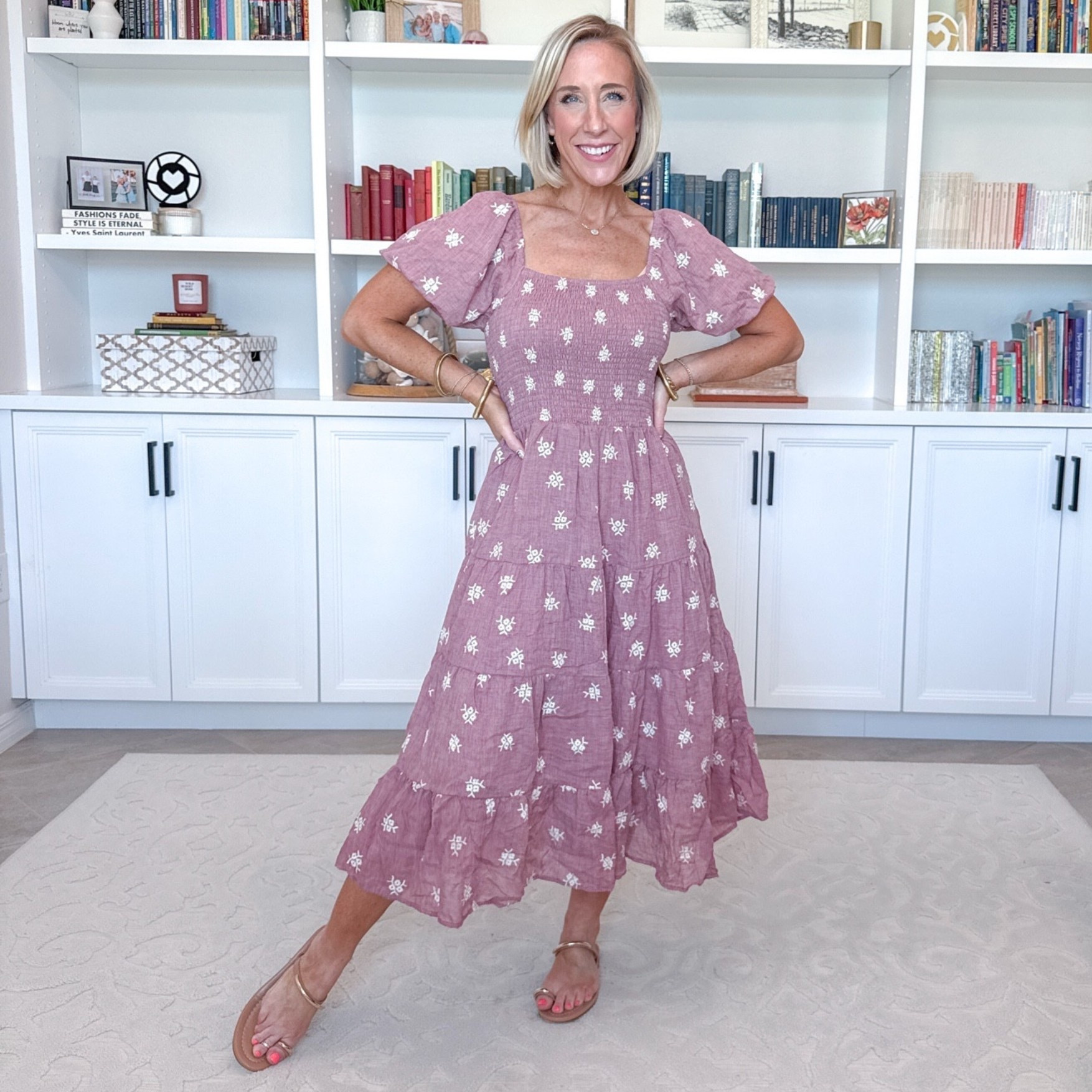 Spring Haul - not-so-rapid unboxing… part 1 (and it’s ALL ON SALE!)  Embroidered Floral Smocked Bubble Sleeve Midi Dress - size XS. 35% off. 

#LTKSeasonal#LTKOver40#LTKSaleAlert 

 