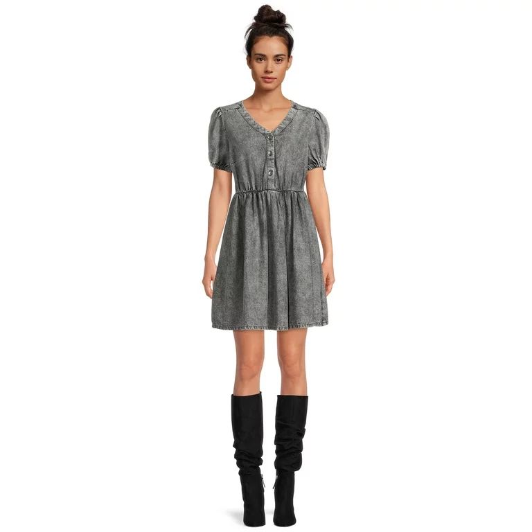 Time and Tru Women's Puff Sleeve Button Front Dress - Walmart.com | Walmart (US)