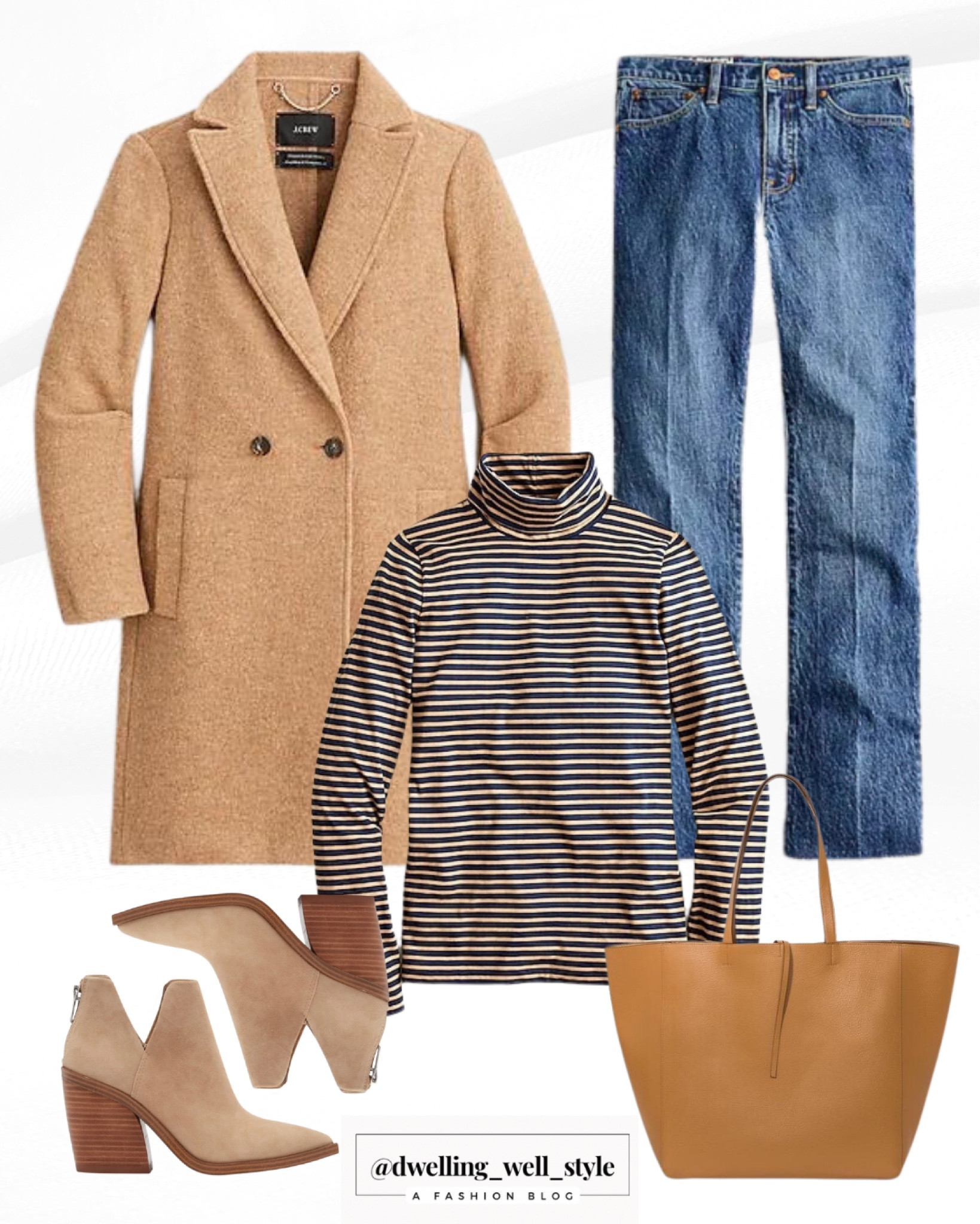 J. Crew Outfit | Elevated Casual | J. Crew on sale: Camel Coat, Striped turtleneck

#LTKunder100 #LTKsalealert #LTKstyletip