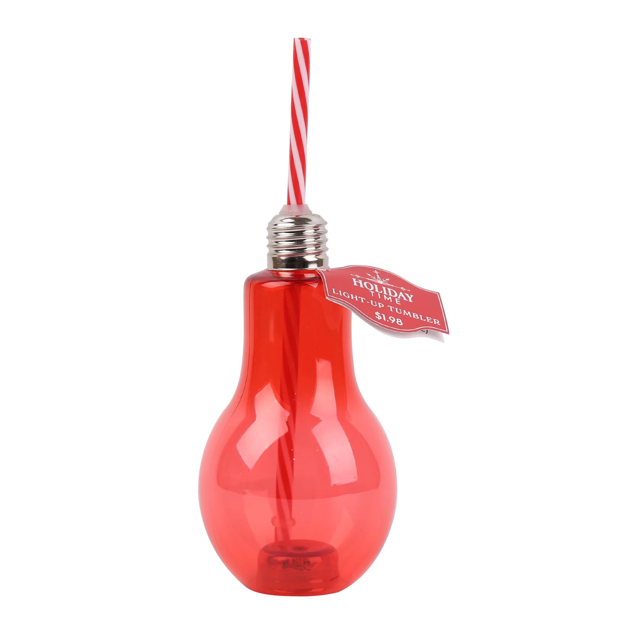 Holiday Time Red Bulb Tumbler, Red Color, Plastic, Bulb Shape with Straw - Walmart.com | Walmart (US)