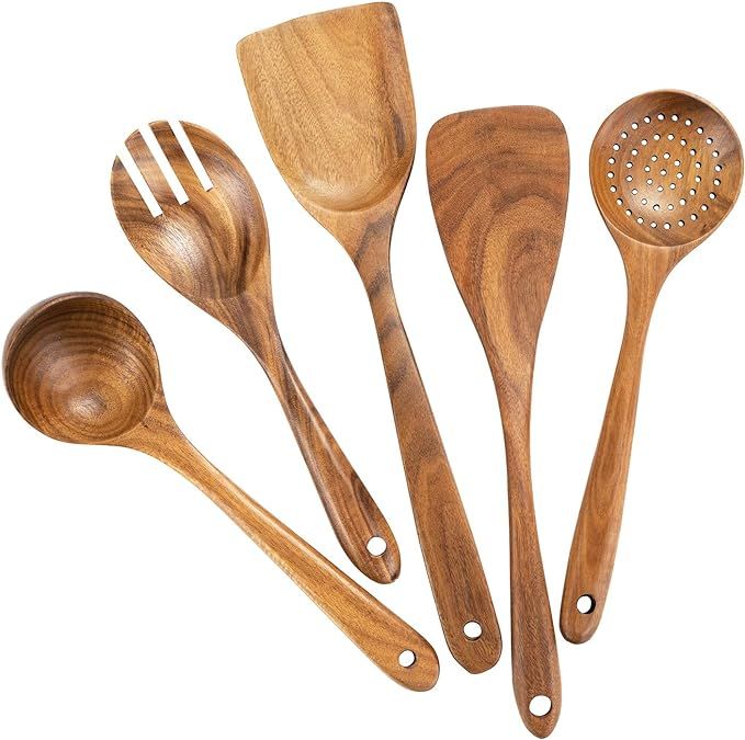 Wooden Cooking Utensils,Mondayou Teak Wooden Spoons for Cooking Wood Utensil for Nonstick Cookwar... | Amazon (US)