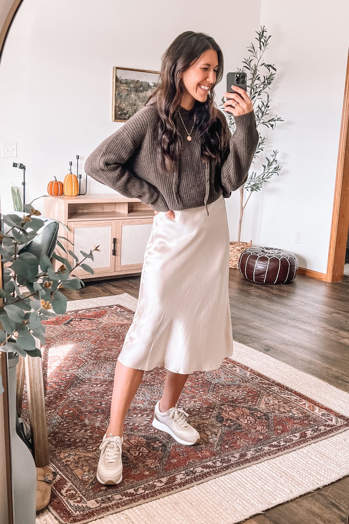 Quince holiday outfit idea!
Silk skirt & cashmere sweater for the cutest combo!
code INFP-EVERYDAYCHIFFON10 for 10% off!

Sneakers fit tts! Neutral sneakers 
Target style 
Casual outfits 
Holiday outfits 
Thanksgiving outfit 
date night outfit 

#LTKfindsunder50 #LTKshoecrush #LTKHoliday