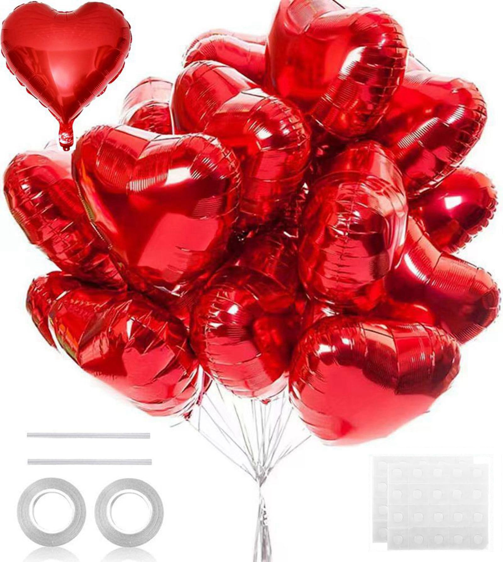 20 Pcs Red Heart Balloons, 18 Inches Large Foil Heart Shaped Balloons Valentines Day Balloons, My... | Amazon (US)