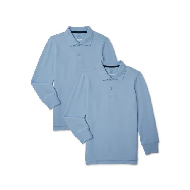 Wonder Nation Boys School Uniform Long Sleeve Pique Polo Shirt, 2-Pack, Sizes 4-18 | Walmart (US)