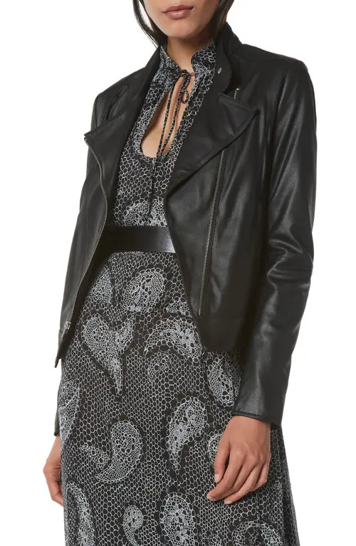 Andrew Marc Asymmetric Leather Moto Jacket in Black at Nordstrom, Size X-Large | Nordstrom