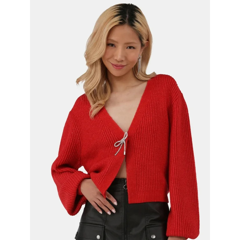 No Boundaries Rhinestone Bow Cardigan, Women's and Women’s Plus | Walmart (US)