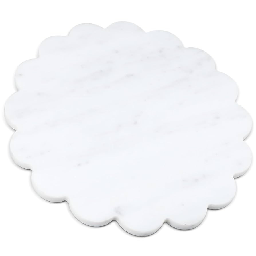 Newtay 12 Inches Marble Cutting Board Round Marble Tray White Scalloped Board with Non Slip Decor... | Amazon (US)