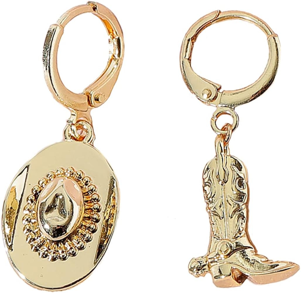 Gold Plated Dangle Hoop Earrings for Women Girls Western West Cowgirl Texas Boots Spur Drop Earr... | Amazon (US)