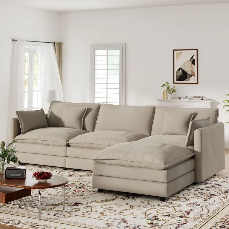 Muumblus Sectional Cloud Couch with Reversible Ottoman, L-Shaped Chenille Sofa for Living Room, C... | Walmart (US)