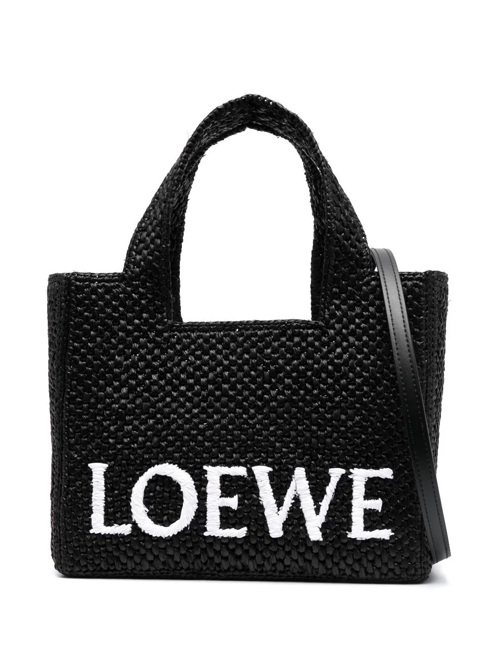 LOEWE small LOEWE Font raffia tote bag - Black | Farfetch Global