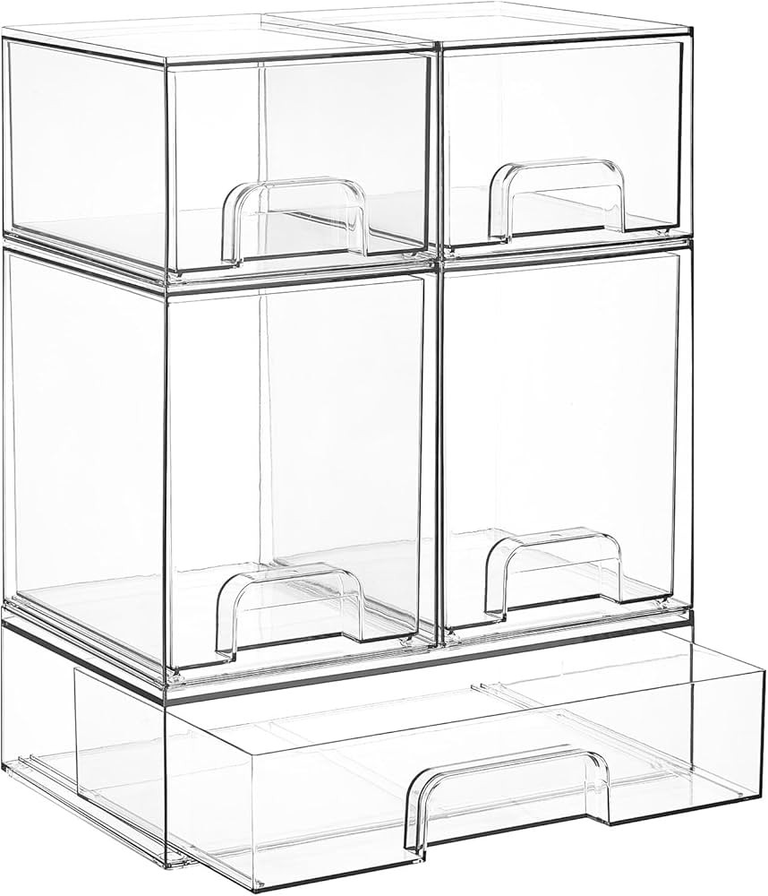 Vtopmart Stackable Storage Drawers Set of 5, Clear Plastic Organizer Bins for Baby Bottle, Beauty... | Amazon (US)