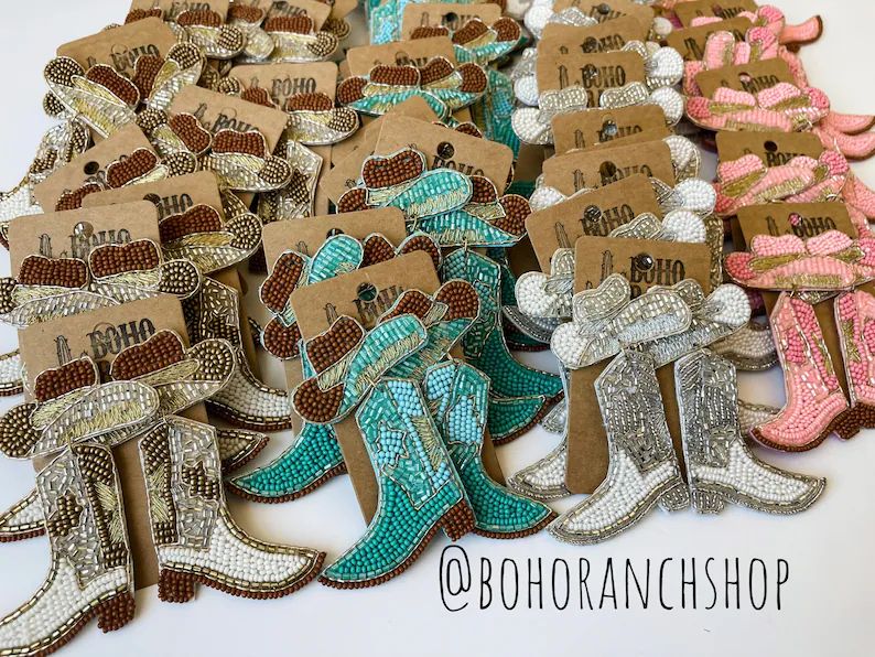 BEADED COWBOY HAT Boots Earrings Beaded Acessories Jewelry Arete Arete Gift Ideas - Etsy | Etsy (US)