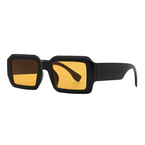Mad Shade Sunglasses for Women & Men, UV400 Lens Protection, Bold Black Square Rectangle Frame Orange Lens, Retro Trendy Oversized Fashion Accessories, Sun Shades for Summer, Beach, Travel, Driving | Amazon (US)