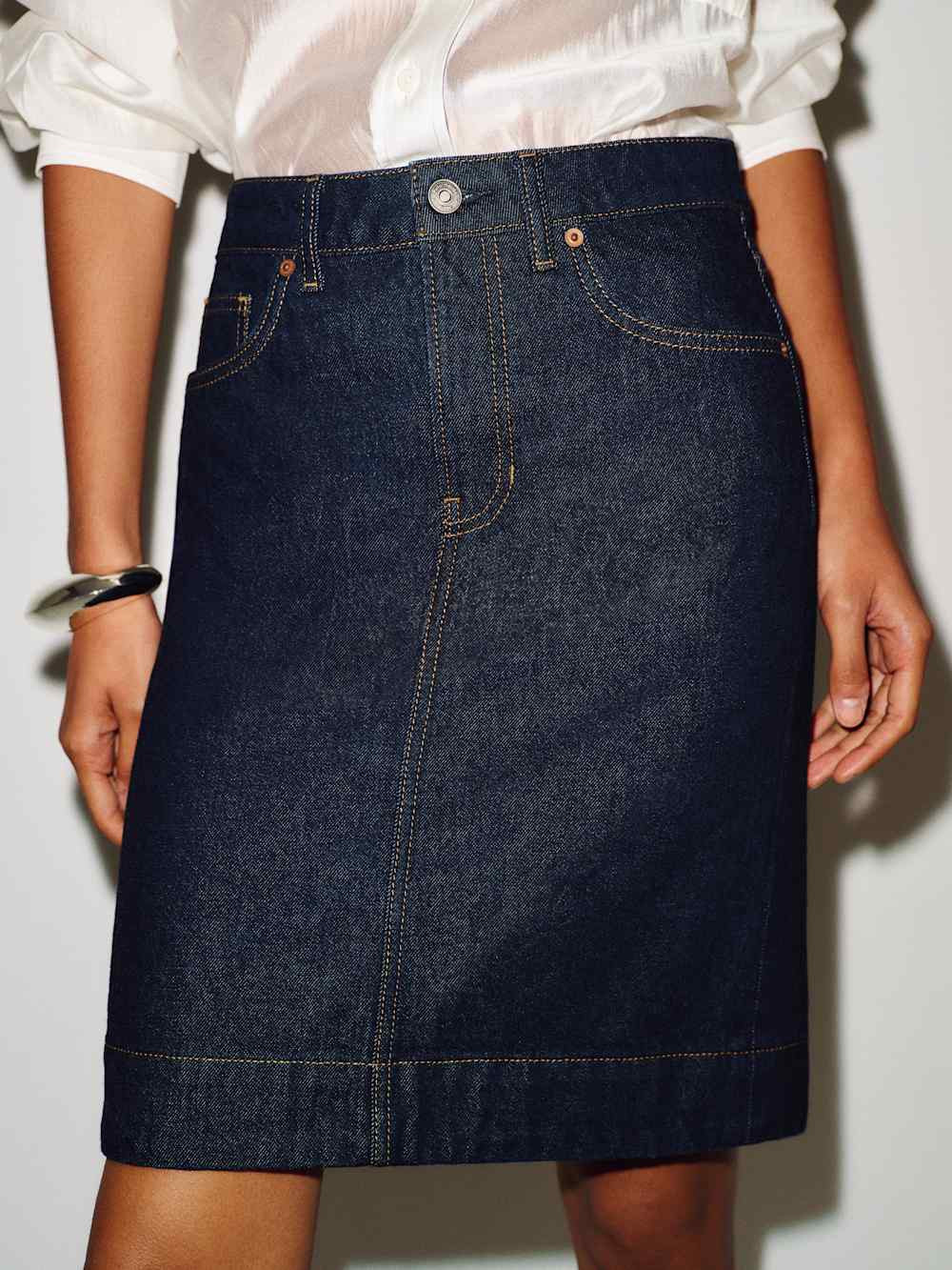 James Mid Rise Knee Length Skirt | Reformation (Global)