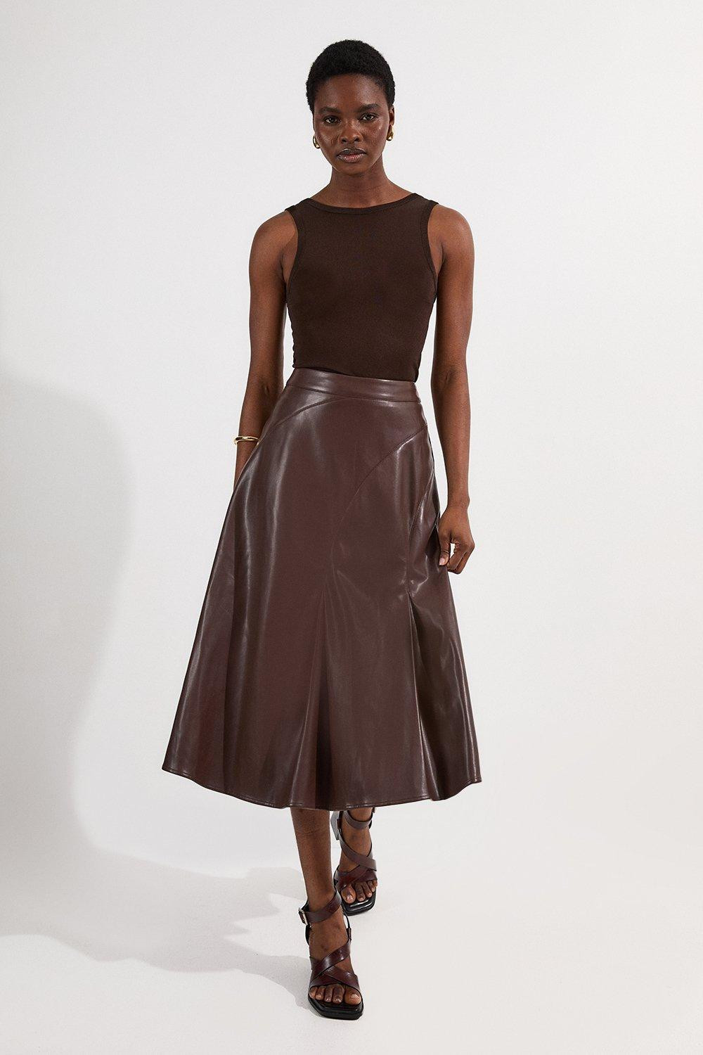 Faux Leather Full Midi Skirt | Karen Millen US