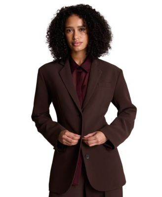 Kenneth Cole Women's Vision Twill Three-Button Boyfriend Blazer - Medium Bark | Macy's