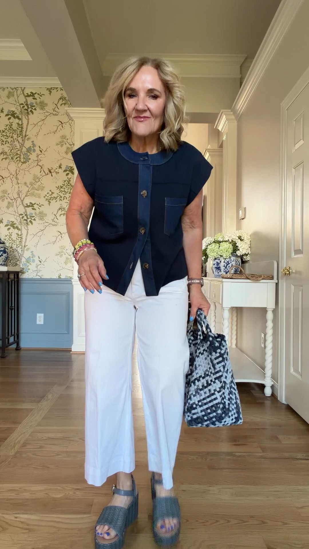 Anthropologie 20% off code NANETTE20 good through Monday, March 9
Colette jeans in white wearing size 29 petite you can see that they are a crop length.
Mixed media that I wear it layered with a blouse underneath it or all on its own. The current version has a collar and I really like that too.
A link similar bags as mine is no longer available

#LTKspringtrends #LTKOver40 #LTKSaleAlert