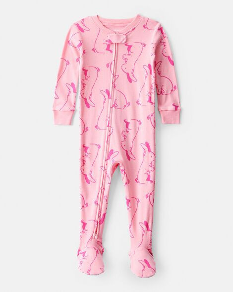 Carter's Baby Girls Girl Bunny 100% Cotton Snug Fit 2-Way Zip Footie 1-Piece Pajamas - Pink 24M Pink | Carter's Inc