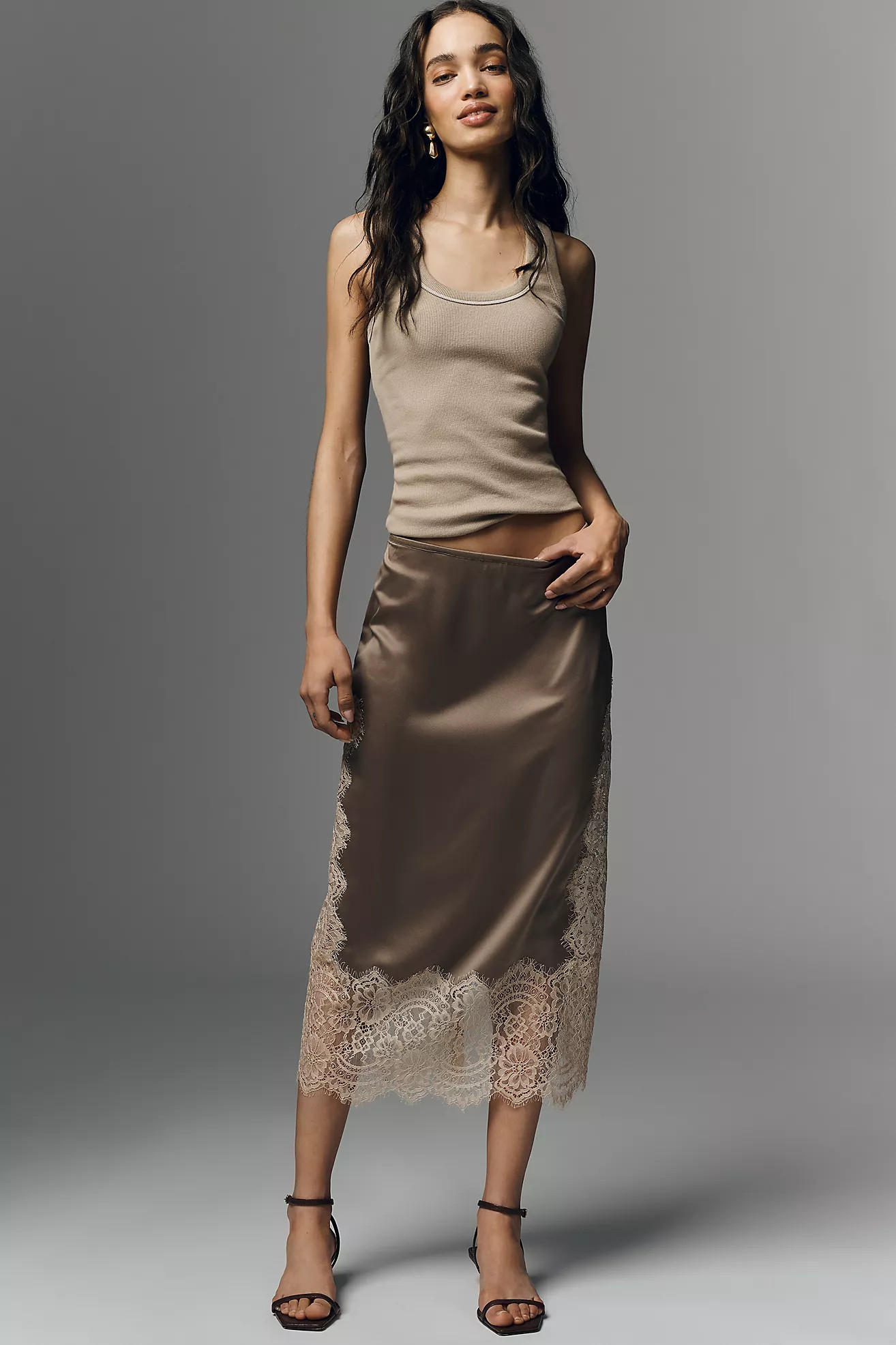 Bl-nk Cinzia Laced Satin Midi Skirt | Anthropologie (US)
