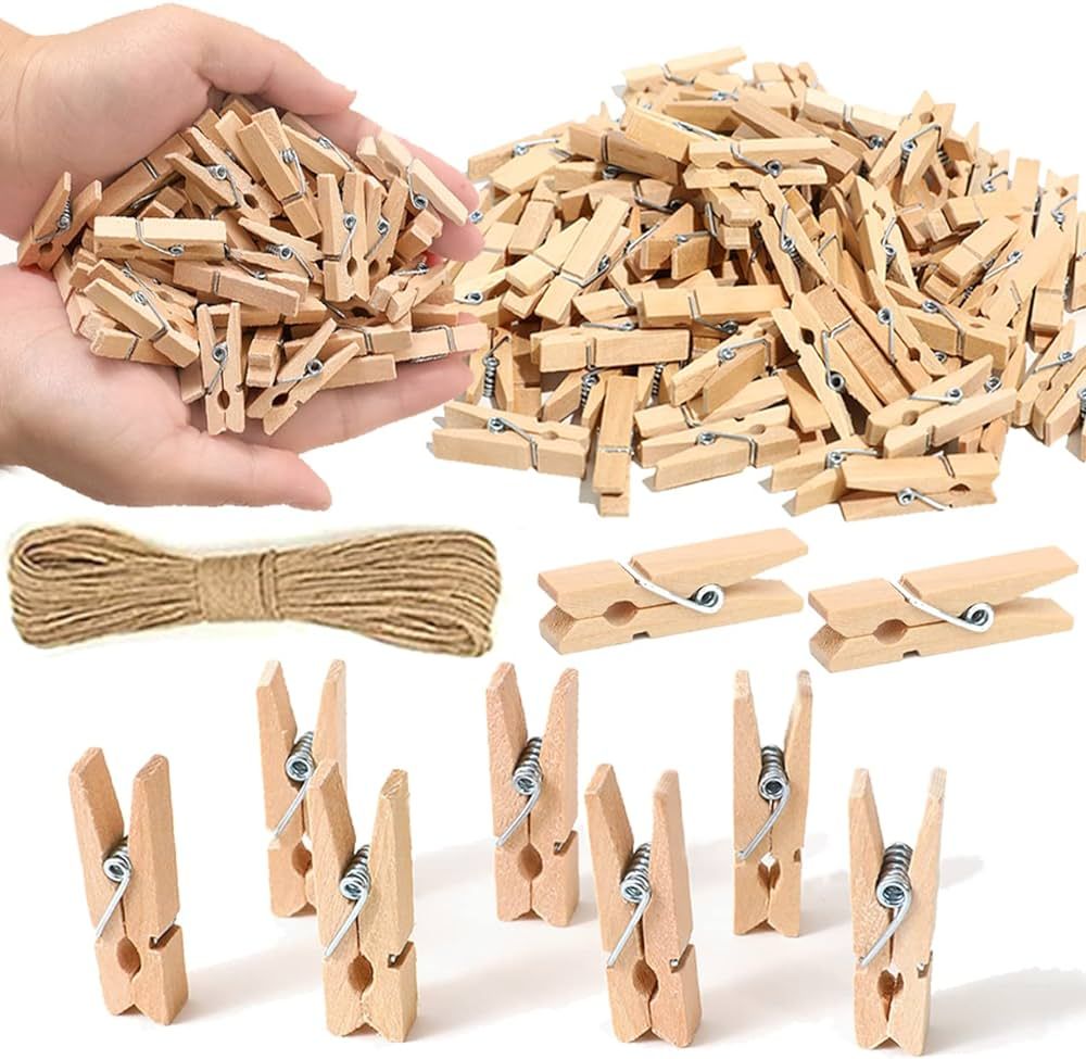 1.35 Inch Mini Clothes Pins for Photo【100 Pcs】 with 32 Feet Jute Twine，Mini Clothes Pins fo... | Amazon (US)