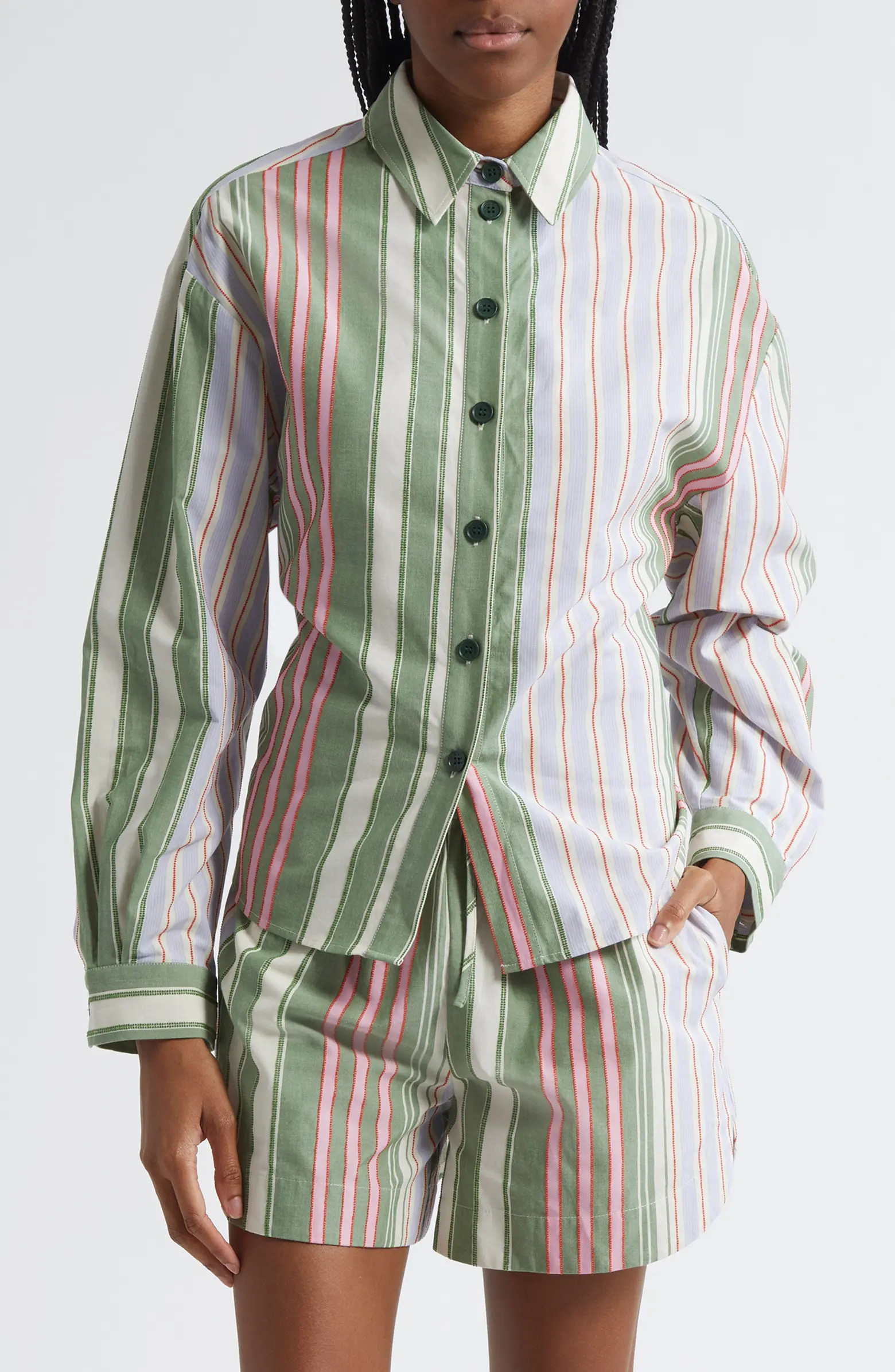 Stine Goya Mixed Stripe Tie Back Organic Cotton Button-Up Shirt | Nordstromrack | Nordstrom Rack