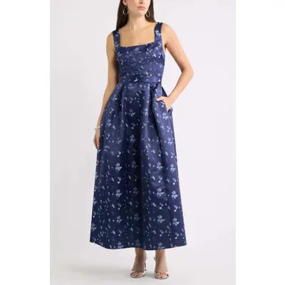 Pleated Seamed Bodice Jacquard Maxi Cocktail Dress | Nordstrom