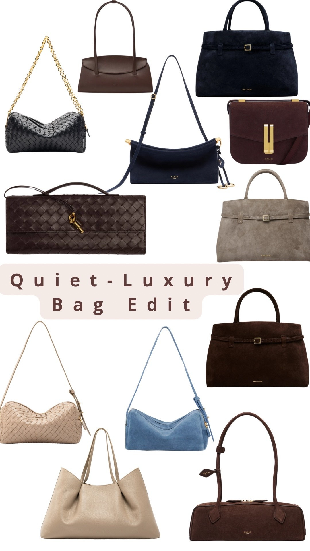 Curated edit of under-arm/​baguette and top-handle bags in rich neutrals (chocolate, taupe, navy) plus a soft blue accent. Suede, woven and smooth leather for a timeless quiet-luxury mood. A mix of true luxury and premium high-street picks. Tap to shop each bag (and similar options) directly in my LTK.

quiet luxury bags, under-arm bag, baguette bag, top handle bag, suede handbag, woven leather bag, chocolate brown bag, taupe handbag, navy shoulder bag, capsule wardrobe, French girl style, Riviera style, fall handbags, minimalist wardrobe, day-to-night bag

#LTKstyle #LTKSeasonal #LTKFinds #quietluxury #baguettebag #underarmbag #tophandlebag #fallhandbags

#LTKautumn #LTKbag #LTKFashionMonth