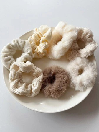 7pcs Fluffy Solid Autumn And Winter Scrunchie | SHEIN