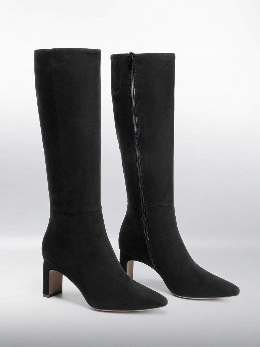 Women's Knee High Boots Chunky Block Heel Square Toe Side Zipper Solid Color Fashionable Sexy Tal... | SHEIN