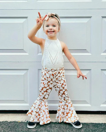 Keely Pleated Exaggerated Bell Bottoms - Flower Child | Bailey's Blossoms