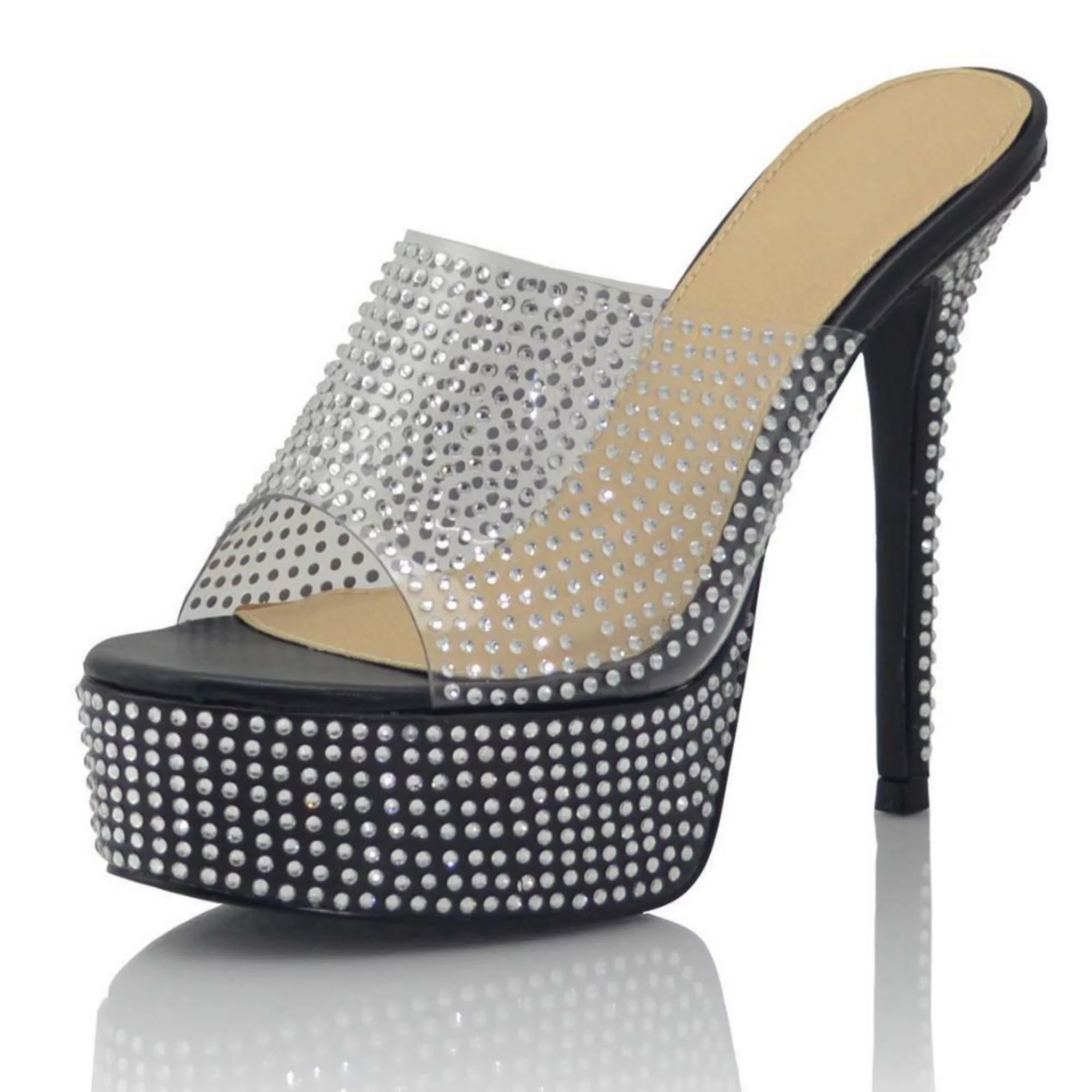 Clear Rhinestone Studded Platform Stiletto Mule Sandals | Kohl's