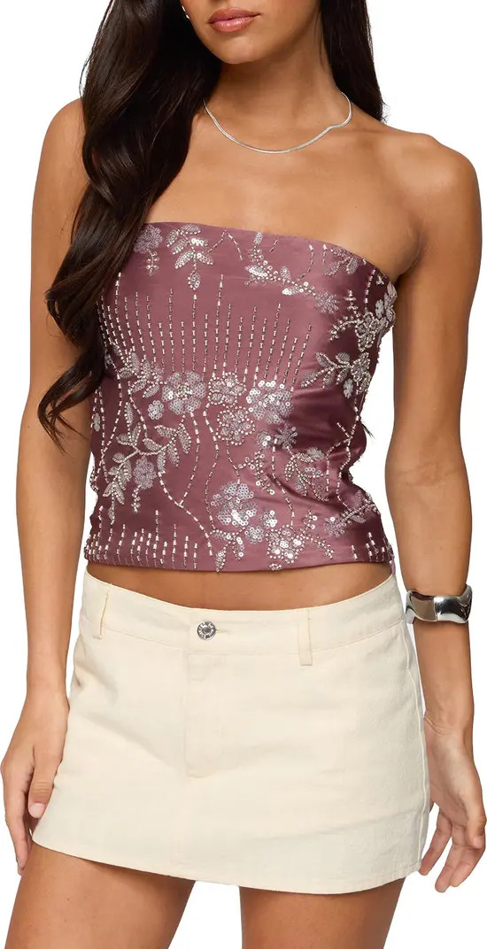 EDIKTED Zelda Bead & Sequin Strapless Top | Nordstrom | Nordstrom
