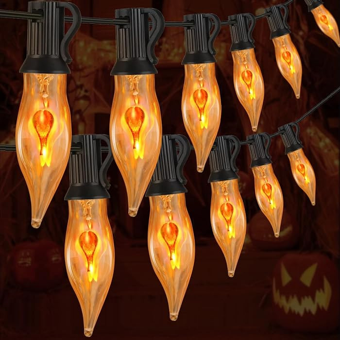 Halloween Lights 27.8 FT Flickering Flame String Lights with 25 Flame Light Bulbs Twinkle C18 E12... | Amazon (US)