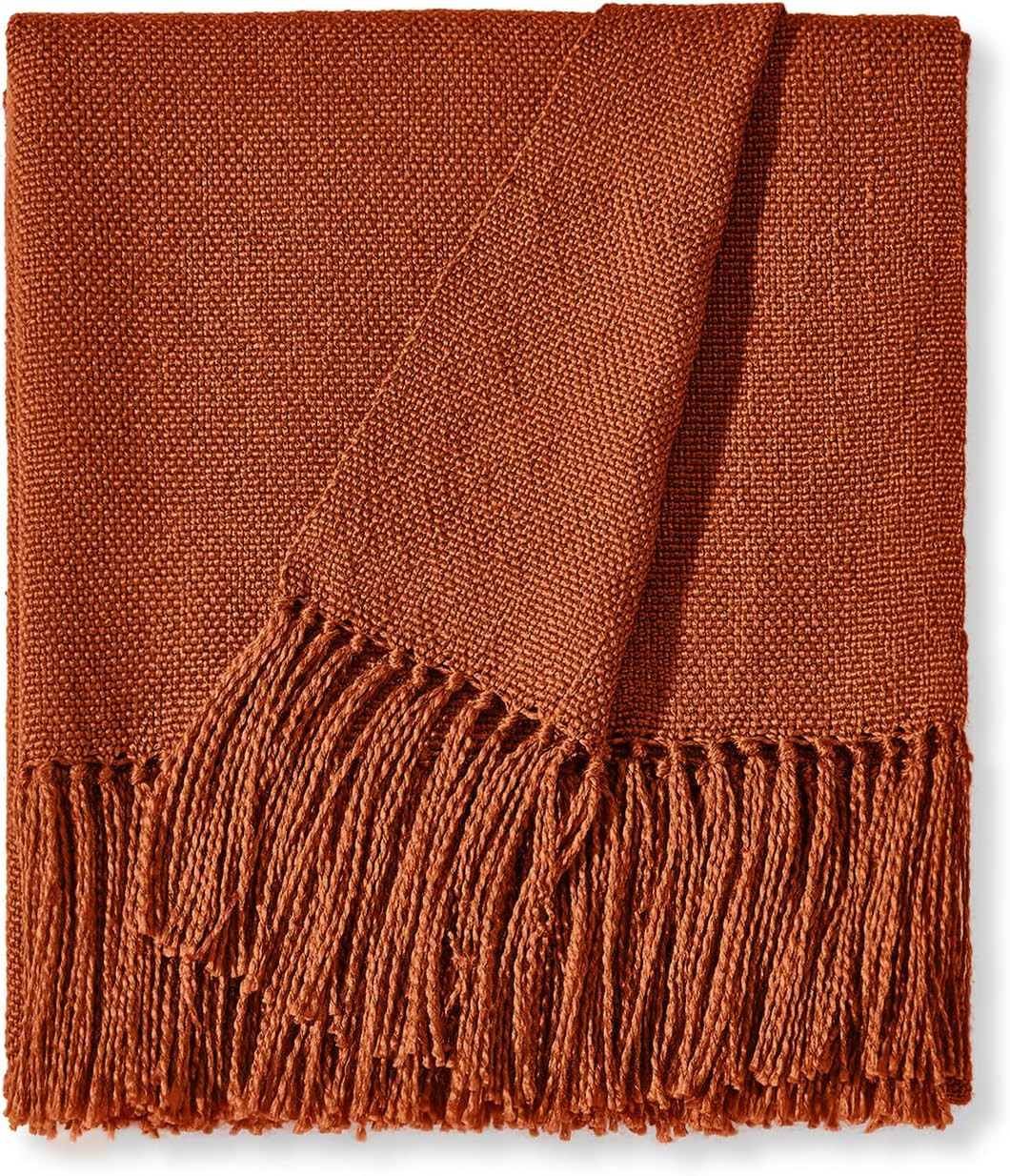 Rust Throw Blanket for Couch, Boho Throw Blanket with Fringe Tassel, Lightweight Fall Throw Blank... | Amazon (US)