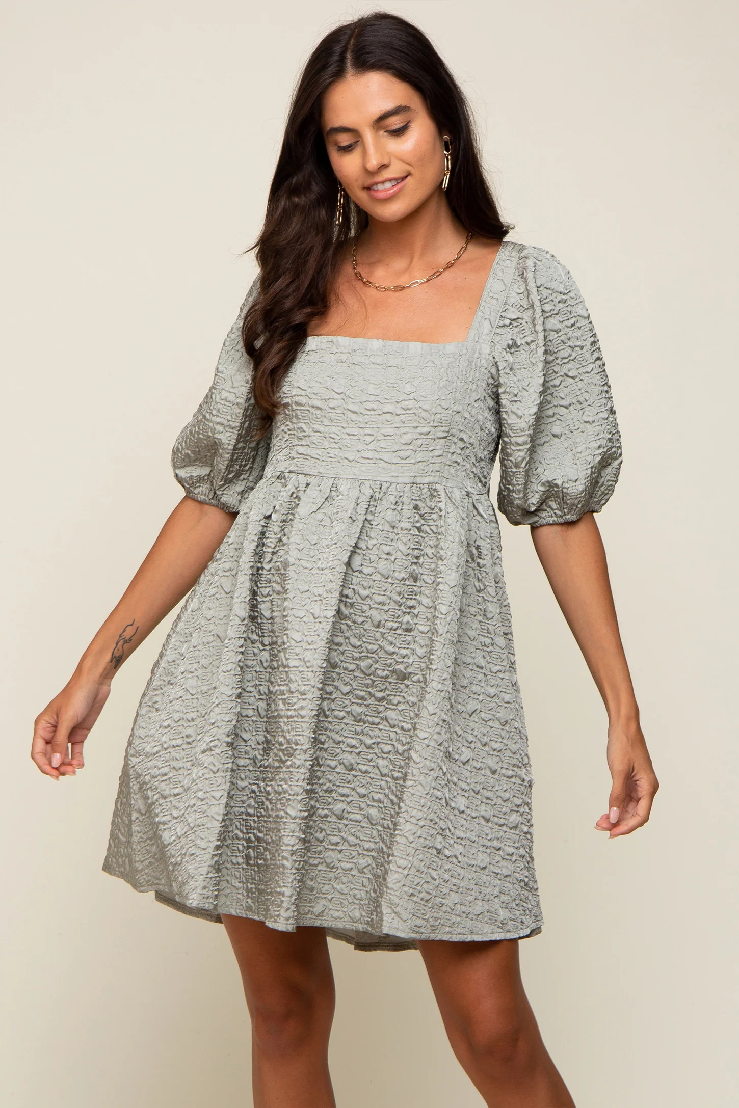Sage Textured Pleated Dress | PinkBlush Maternity