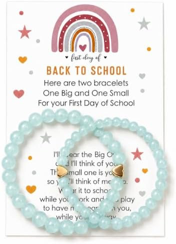 Back to School Bracelets Heart Matching Mommy and Me Elastic Wish Strings Bead Bracelets First Da... | Amazon (US)